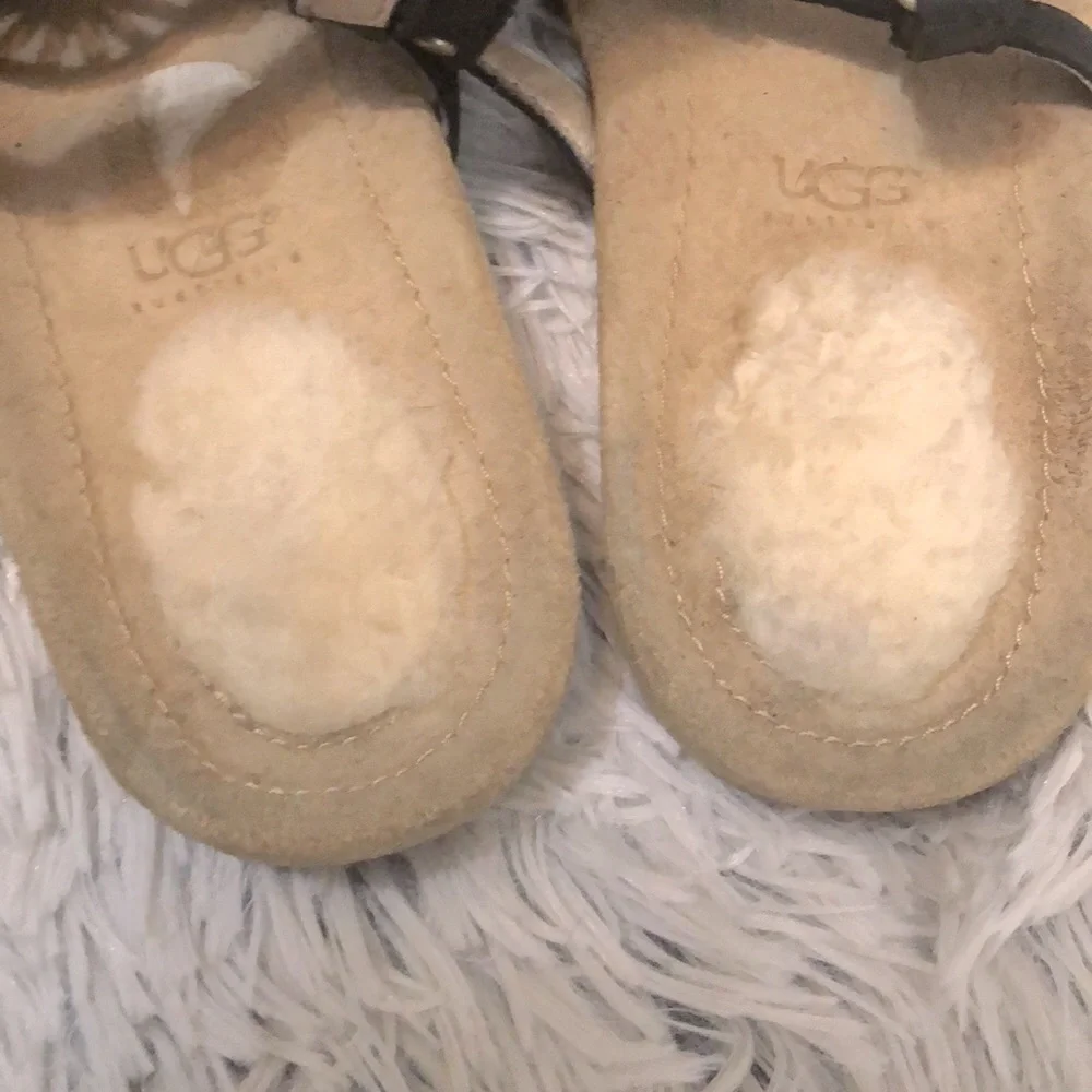 UGG Ayden Leather Sandals With Lamb Lining, Black